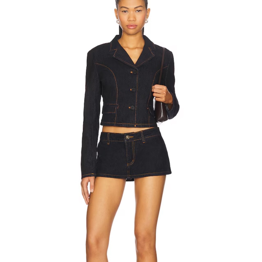LIONESS (REVOLVE) Dark Denim Mini Skort with Contrast Stitching